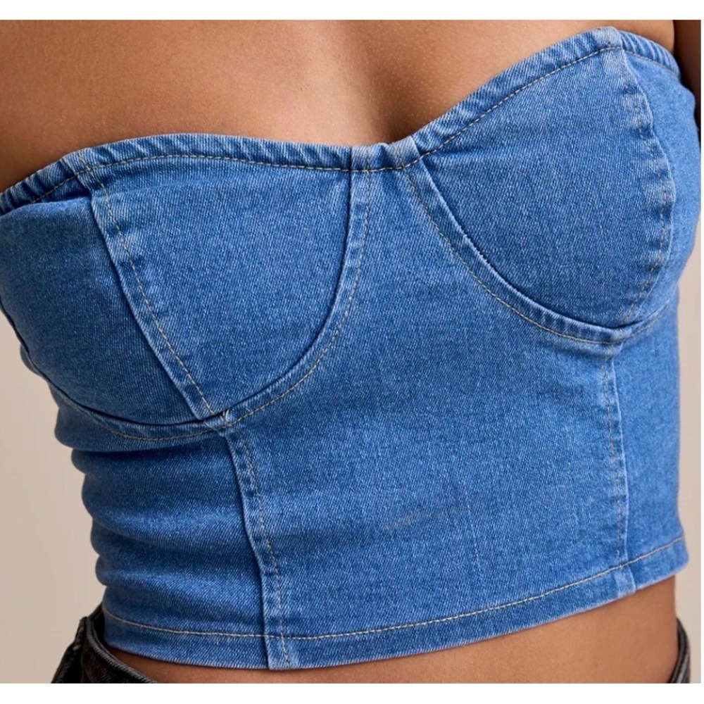 Altar'd State Denim Tube Top Bustier L Blue Corset Y2K Boho Coastal Cowgirl - Picture 1 of 9